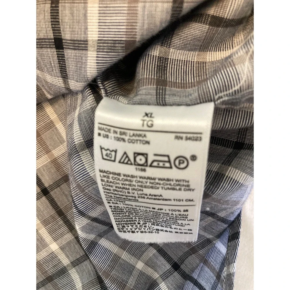Banana Republic Mens XL Slim Fit Non-Iron Plaid Button Down Shirt Blue Grey
